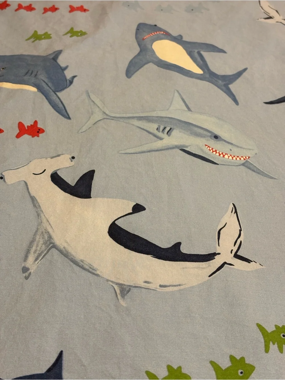 Pottery Barn Kids Shark Bite Duvet Cover Queen Full Light Blue Ocean School Fish